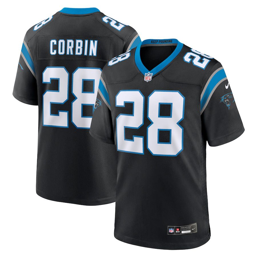 Men Carolina Panthers #28 Jashaun Corbin Nike Black Team Game NFL Jersey